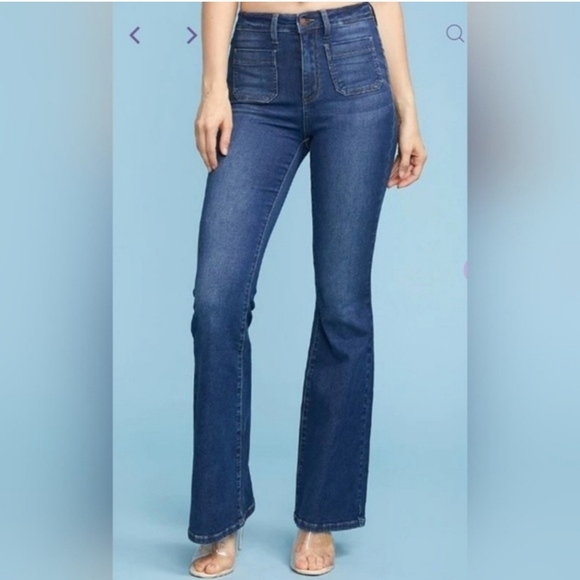 Judy Blue Denim - Judy Blue Boho Plus Size High Rise Ultra Flare Dark Denim Blue Jeans Size 22W